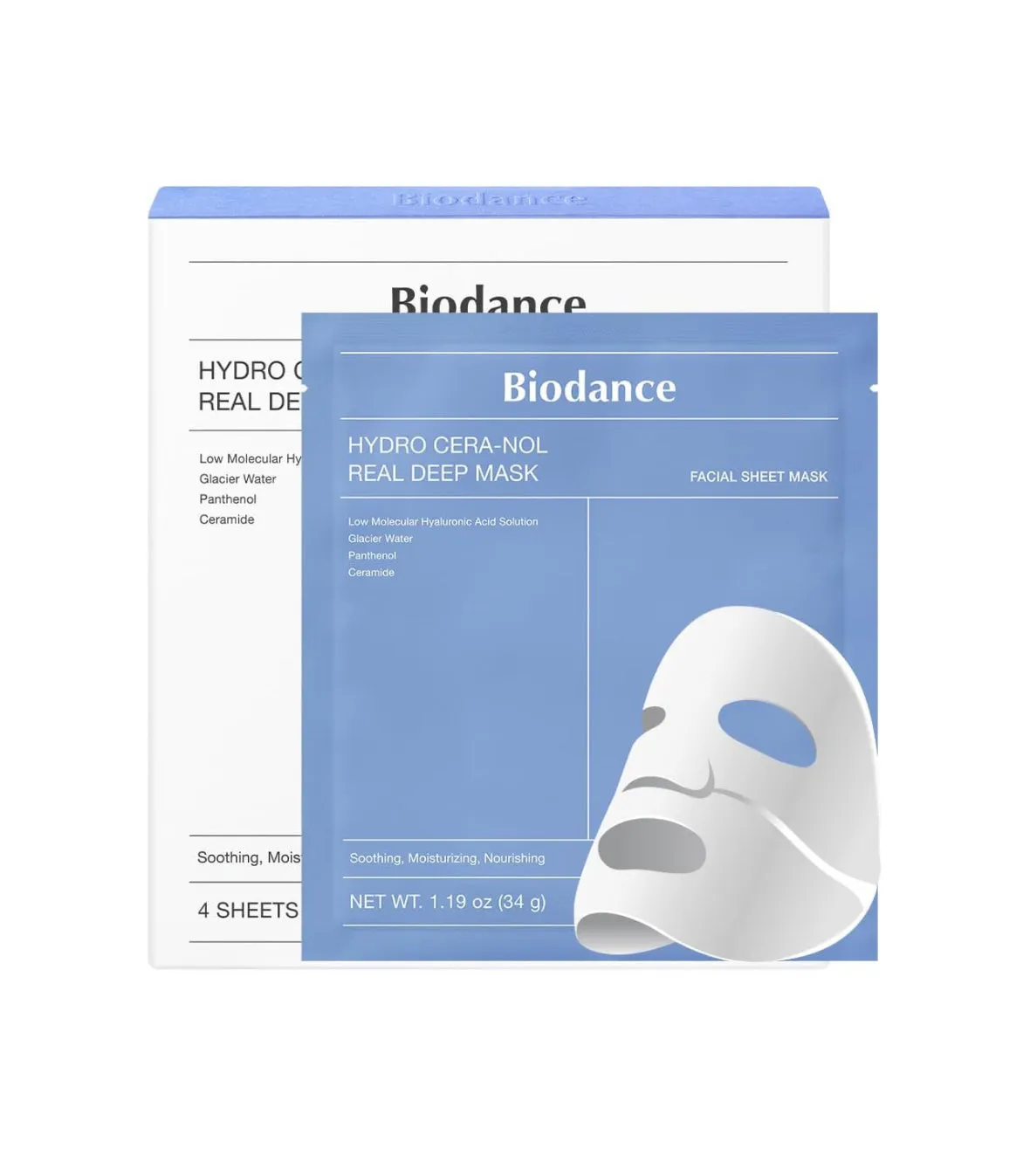 [BIODANCE] Hydro Cera-nol Real Deep Mask, Overnight Hydrogel Mask, Soothing, Moisturizing, Nourishing, 1.19oz(34g) x 4ea