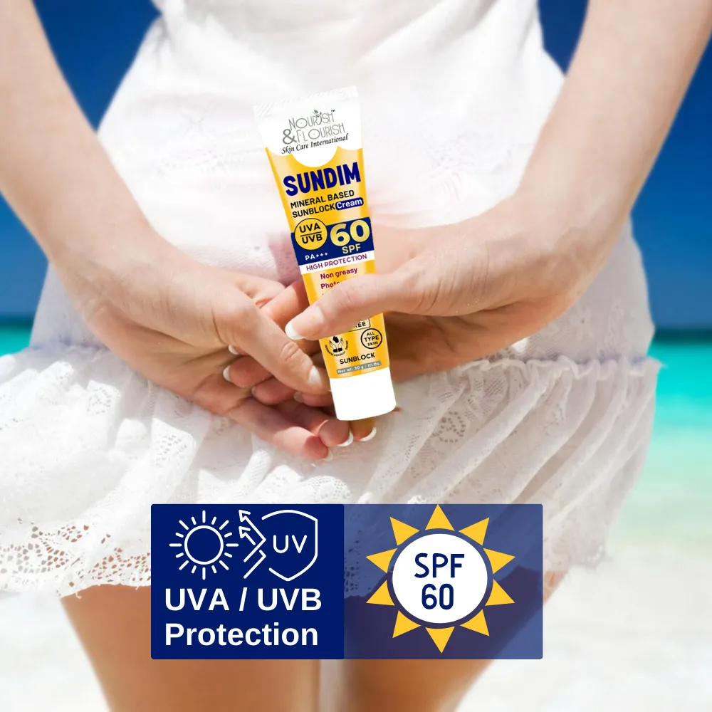 Nourish & Flourish Sundim Sunblock Cream - SPF 60  - Mineral Based Super Sunblock 30g