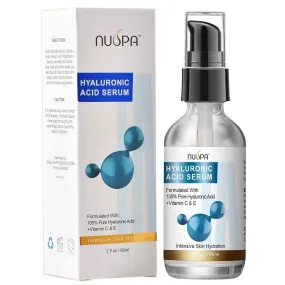 Nuspa 100% Pure Hyaluronic Acid Serum for Face Neck Body with Vitamin C Vitamin E for Skincare Hydrate, Moisturize, Plump Skin, Reduce Wrinkles, Anti Aging Serum