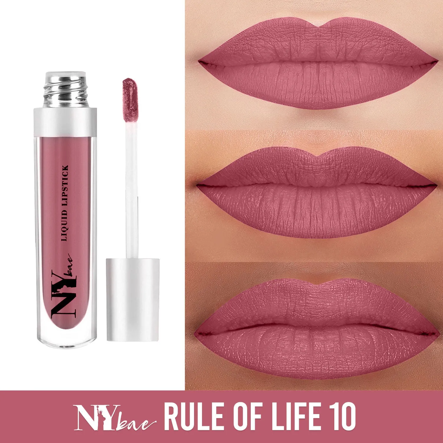 NY Bae Confessions of a Lip-a-holic Liquid Lipstick - Rule Of Life 10 (4.5 ml) | Nude Brown | Matte Finish | Built-in Primer | Enriched with Jojoba Oil | Highly Pigmented | Lasts Upto 12 Hours | Long lasting | Cruelty & Paraben Free