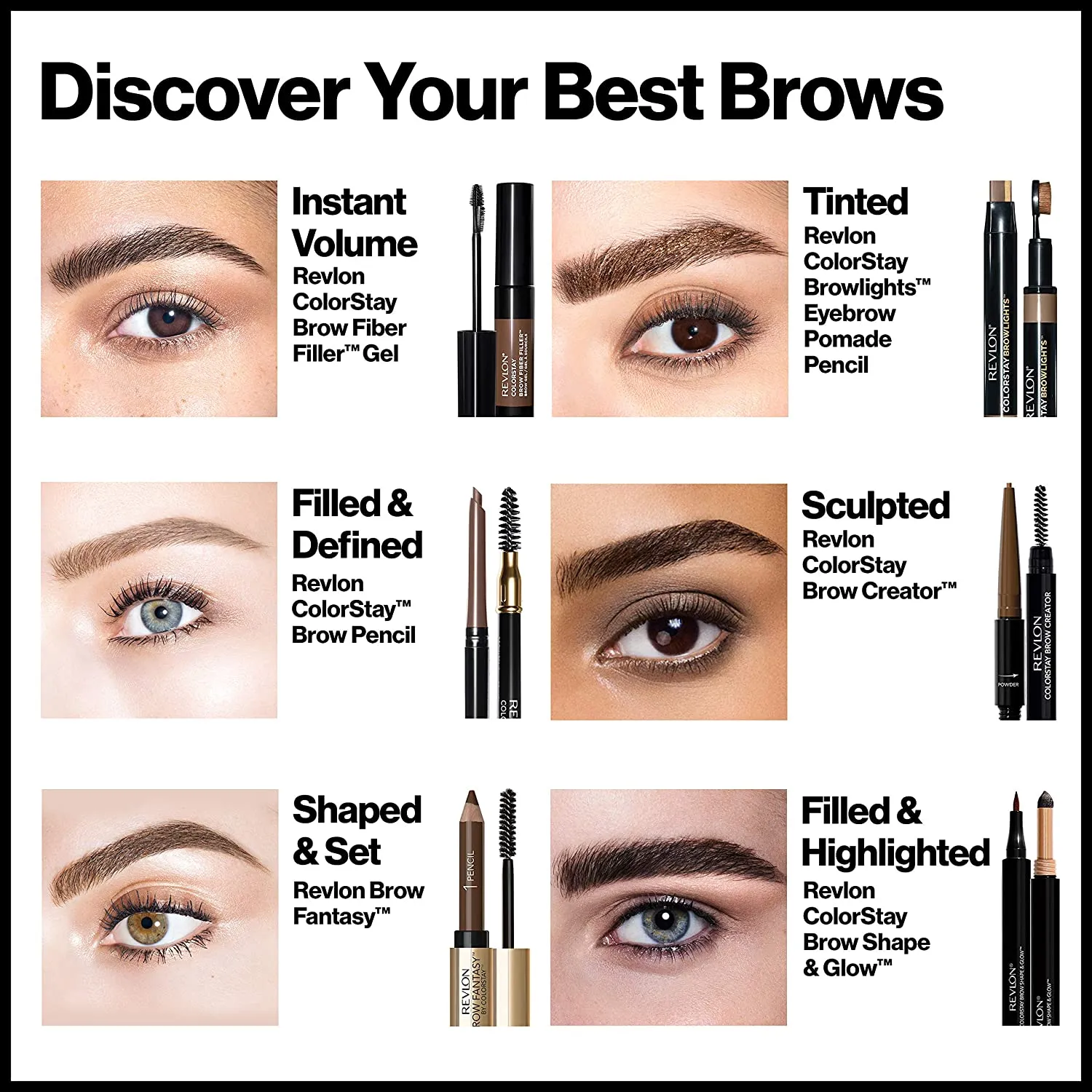 REVLON ColorStay Brow Fiber Filler, Longwearing & Volumizing Waterproof Eyebrow Gel, 306 Clear, 0.23 fl. oz.