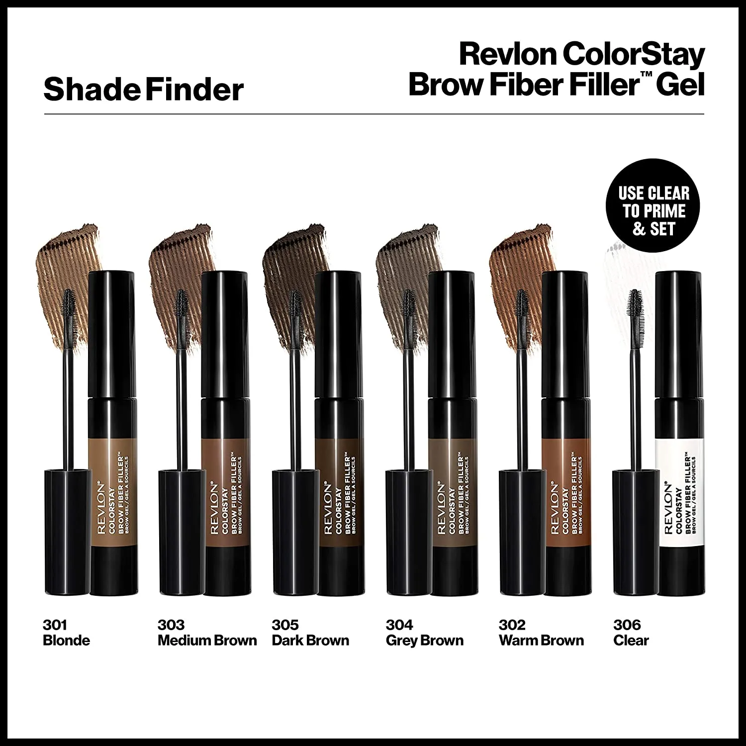 REVLON ColorStay Brow Fiber Filler, Longwearing & Volumizing Waterproof Eyebrow Gel, 306 Clear, 0.23 fl. oz.